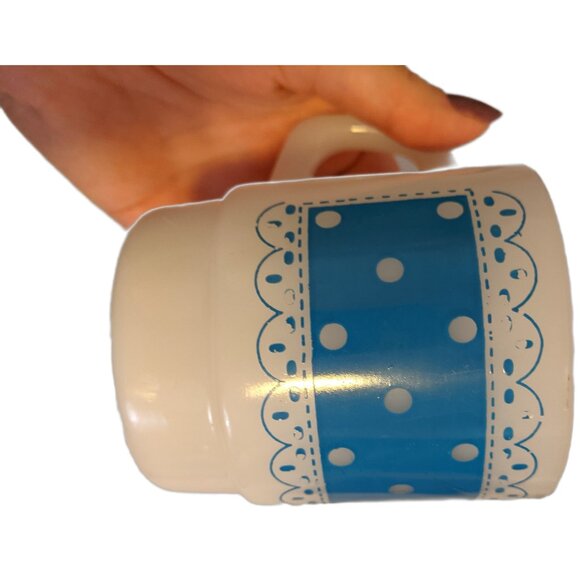 Vintage Fire King Milk Glass Jadeite Mugs Lot of 2 Polka Dots & Lace Oven Ware - Picture 3 of 7